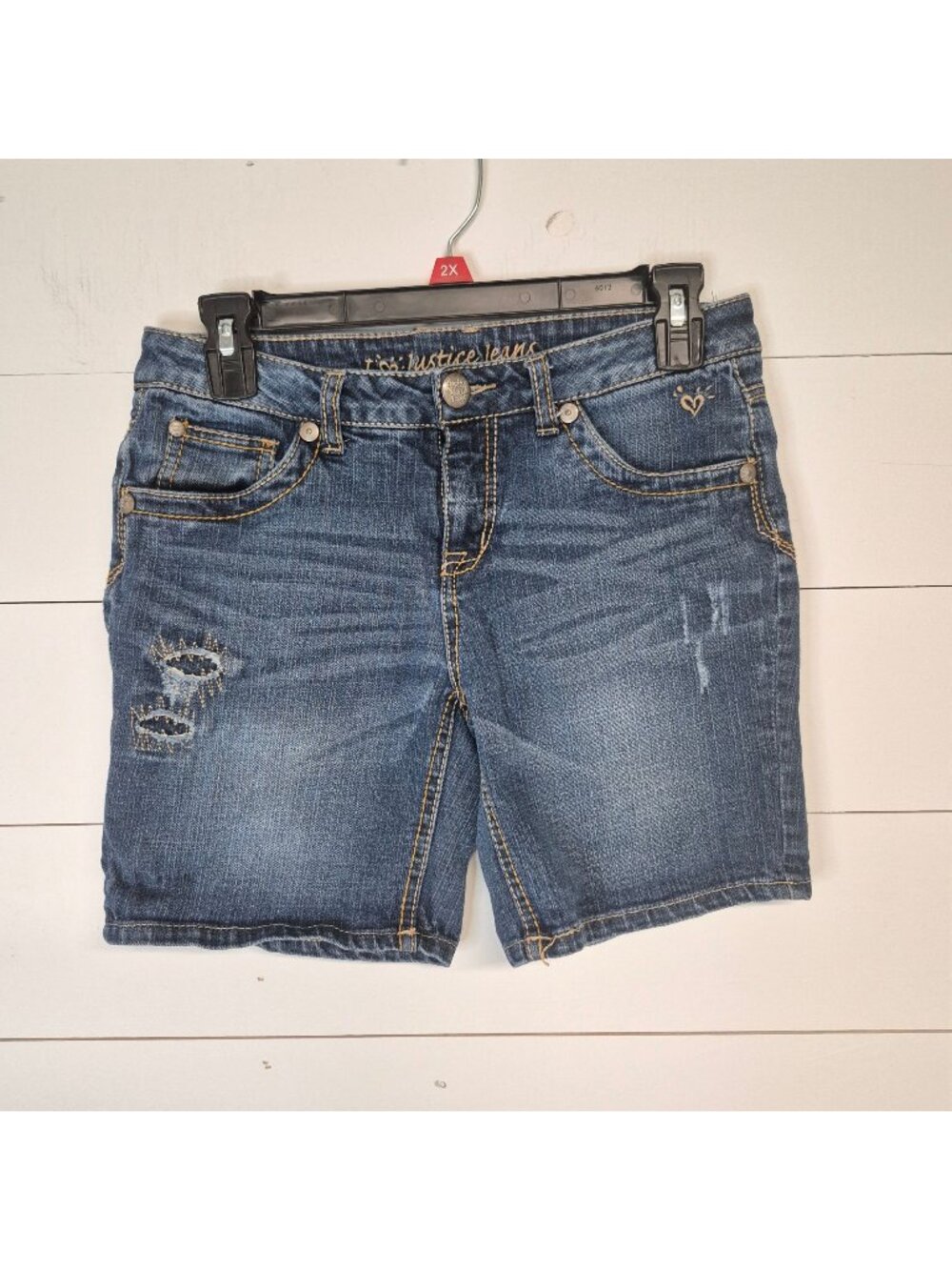 Girls‎ Justice Jeans Denim Shorts Distressed Blue Size 16R Simply Low Stretch